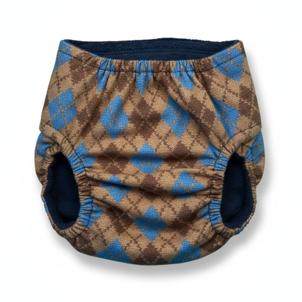 Barkerwear Argyle Dog Diaper Wrap Medium Blue & Brown Cotton Blend